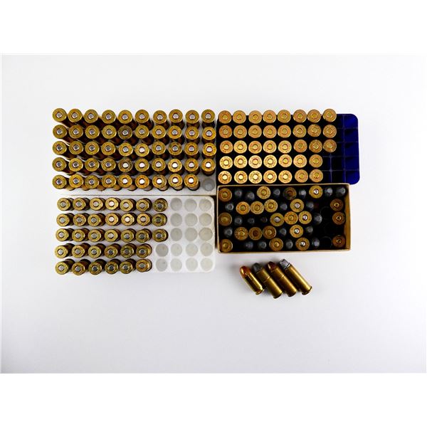 RELOADED ASSORTED .45 COLT / .45 AUTO / .44 MAGNUM AMMO AND NON-PRIMED BRASS CASES LOT