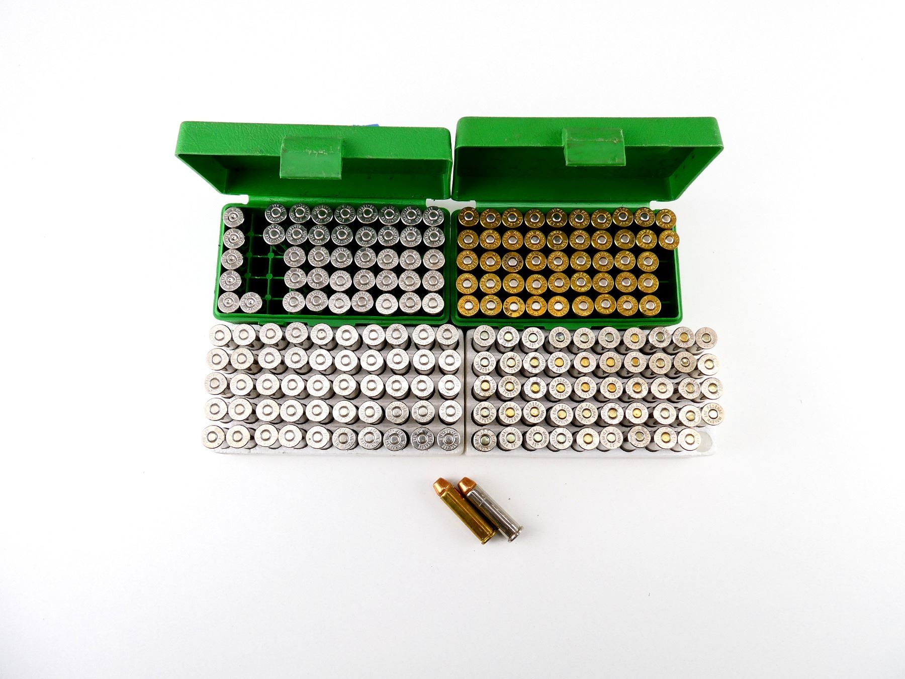 RELOADED ASSORTED .357 MAGNUM AMMO AND NON-PRIMED NICKEL CASES LOT