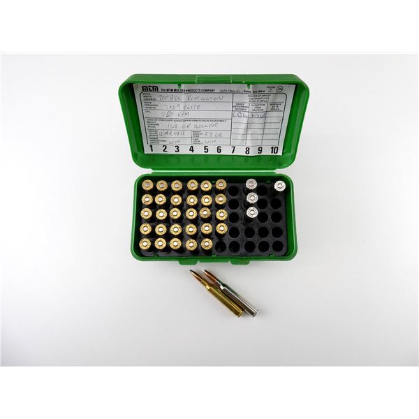 RELOADED ASSORTED .280 REM AMMO AND PRIMED NICKEL CASE LOT