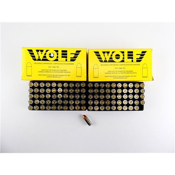 WOLF FACTORY RELOADED 9MM LUGER AMMO LOT