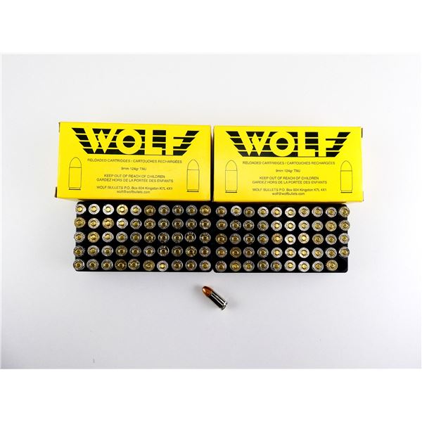 WOLF FACTORY RELOADED 9MM LUGER AMMO LOT