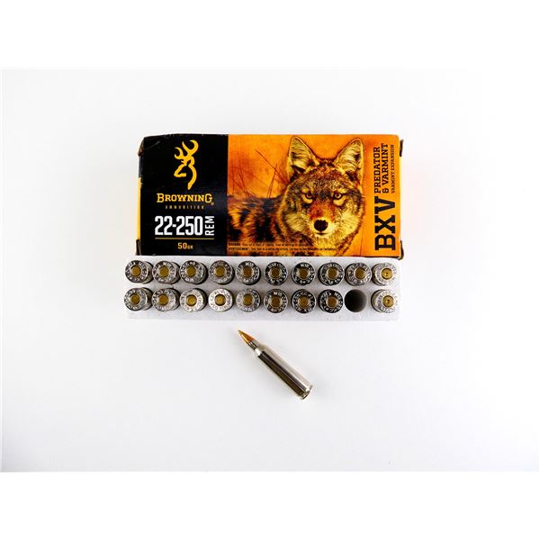 BROWNING .22-250 REM AMMO AND NON-PRIMED NICKEL CASES LOT
