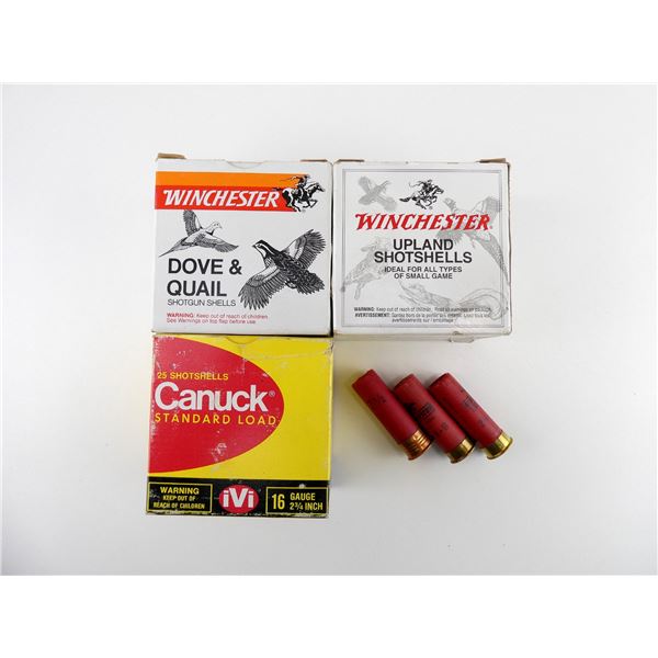 ASSORTED WINCHESTER AND CANUCK 16 GAUGE 2 3/4" SHOT SHELL AMMO LOT