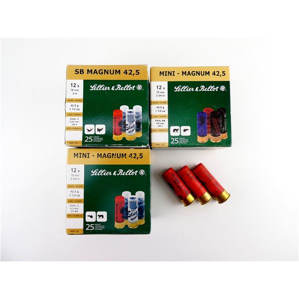 ASSORTED SELLIER & BELLOT MIMI MAGNUM 12 GAUGE 2 3/4" SHOT SHELL AMMO LOT