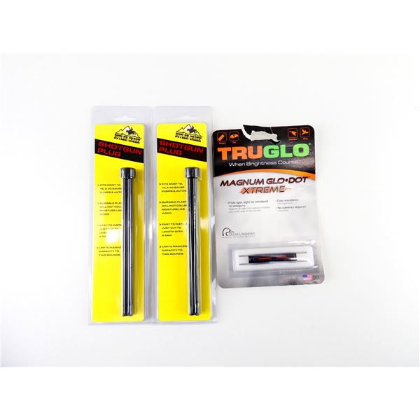 TRUGLO MAGNUM GLO DOT EXTREME FIBER OPTIC SHOT GUN SIGHT AND BUTLER CREEK SHOTGUN PLUG LOT