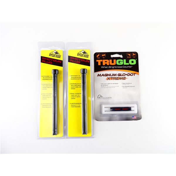 TRUGLO MAGNUM GLO DOT EXTREME FIBER OPTIC SHOT GUN SIGHT AND BUTLER CREEK SHOTGUN PLUG LOT