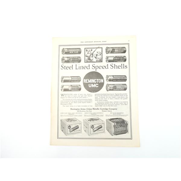 "STEEL LINED SPEED SHELLS" REMINGTON UMC NEWSPAPER CLIPPING