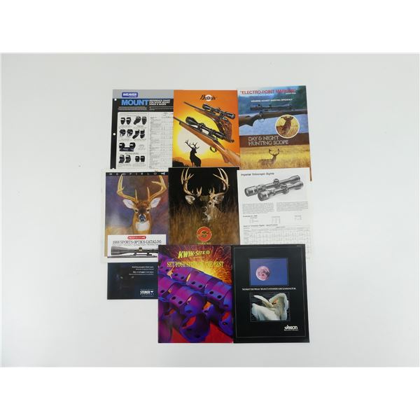 ASSORTED RIFLE SCOPES, MOUNTS, OPTICS ETC. CATALOGUE / BROCHURE ETC. LOT