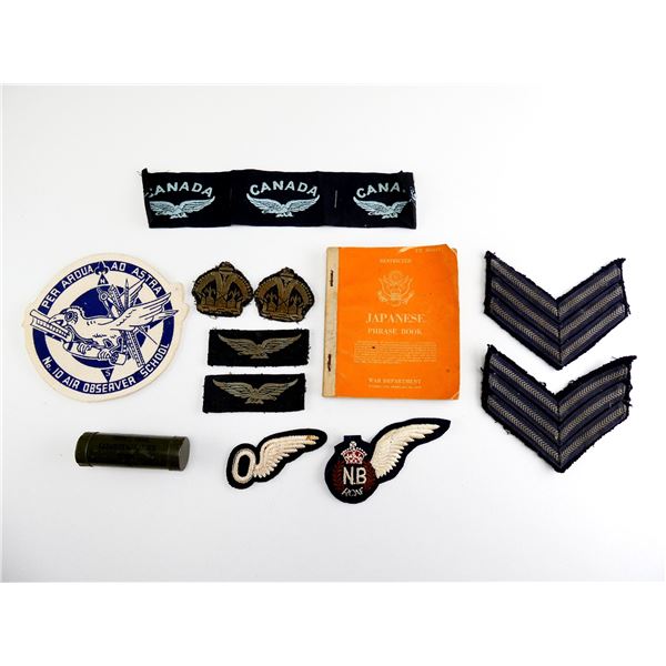 ASSORTED WWII MILITARY BADGES, BOOKLET, ETC. LOT