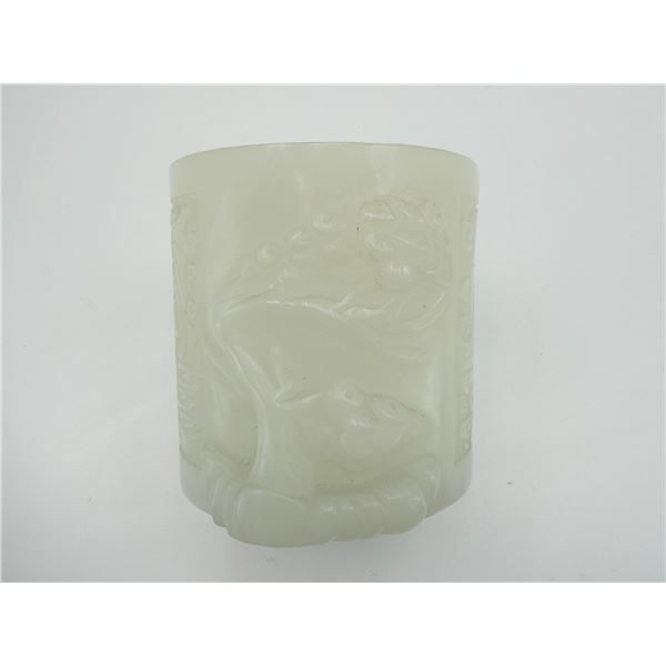 ASIAN CELADON WHITE MILITARY BRUSH POT
