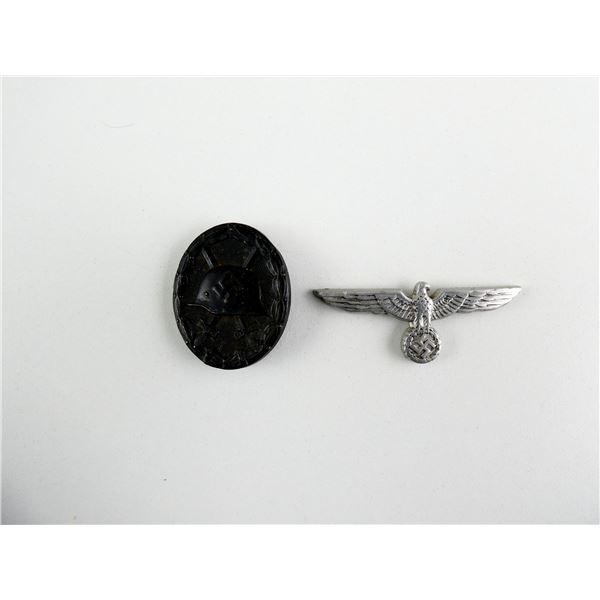 WWII GERMAN BLACK WOUND BADGE AND EAGLE BADGE LOT