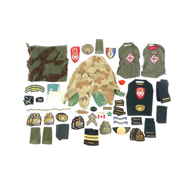 ASSORTED CANADIAN MILITARY BADGES, ARMLETS, EPAULETS, ETC. LOT