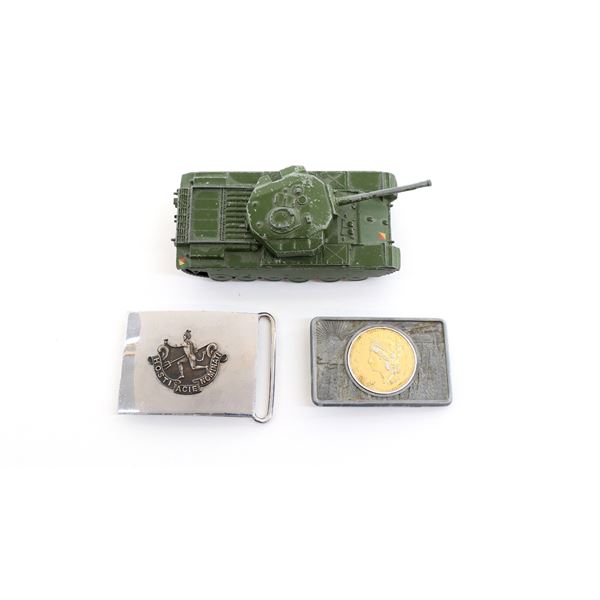 ASSORTED MILITARY STYLE BELT BUCKLES, ETC. LOT