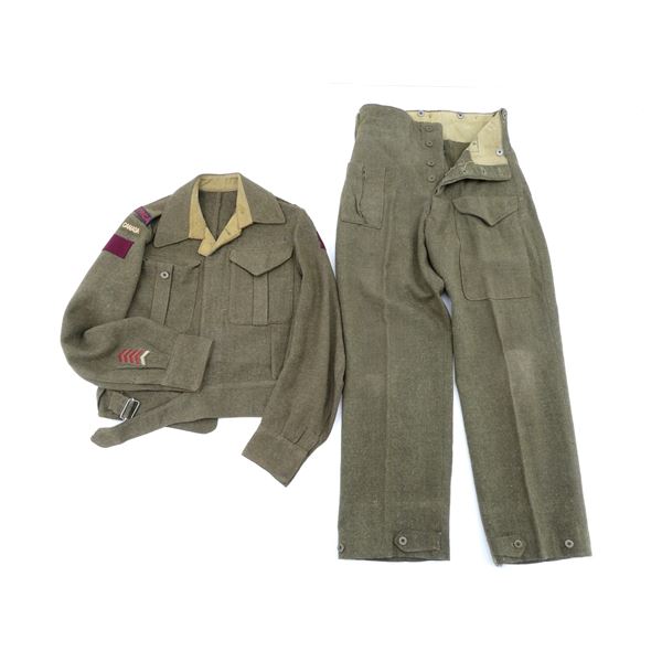 WWII 5TH LIGHT ANTI AIRCRAFT ROYAL CANADIAN ARTILLERY BATTLE DRESS TUNIC AND PANTS LOT