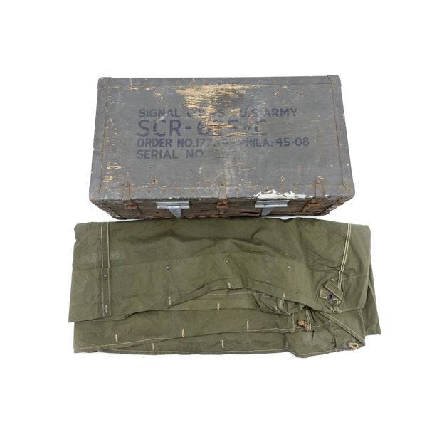 WWII / 1950'S U.S. MILITARY MINE DETECTOR BOX AND SHELTER HALF LOT