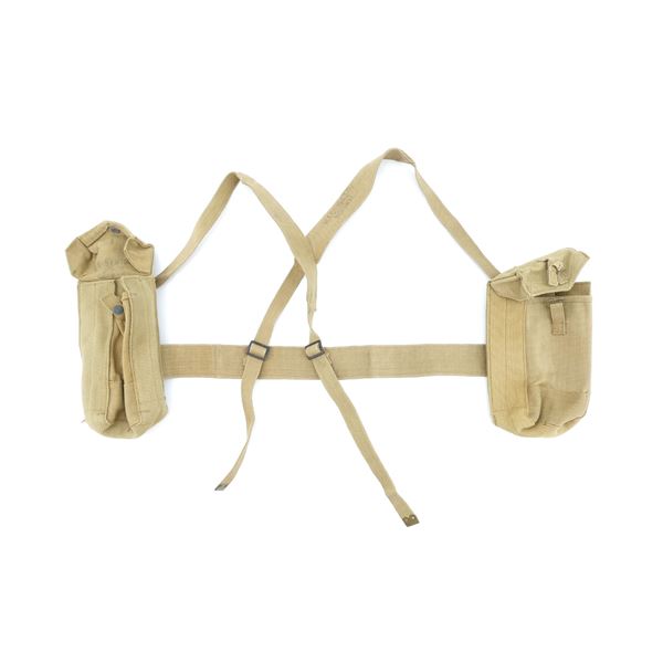 WWII / POST-WWII BRITISH MILITARY BREN MAGAZINE POUCHES, SHOULDER STRAPS AND BELT LOT