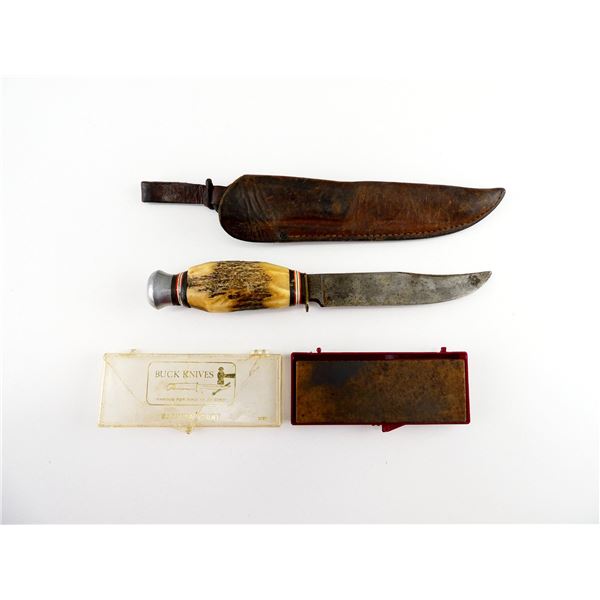 RU-KO KNIFE WITH BUCK KNIVES SHARPENING STONE LOT