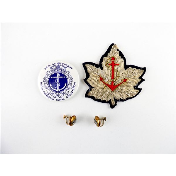 ROYAL CANADIAN NAVAL ASSOCIATION BADGE, PIN AND EARRINGS LOT