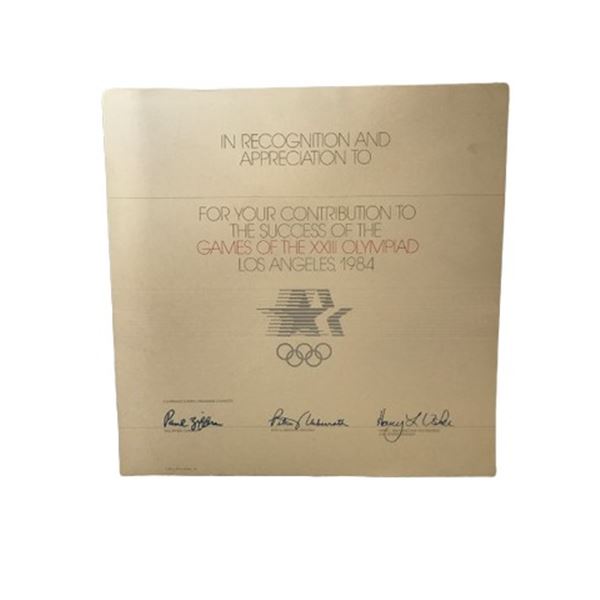 1984 Los Angeles Olympics Organizing Committee Contribution Certificate