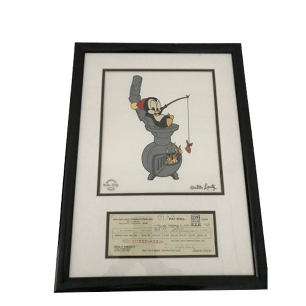 Walter Lantz “Hot Lunch“ serigraph cel, and employee check  Framed -authentic