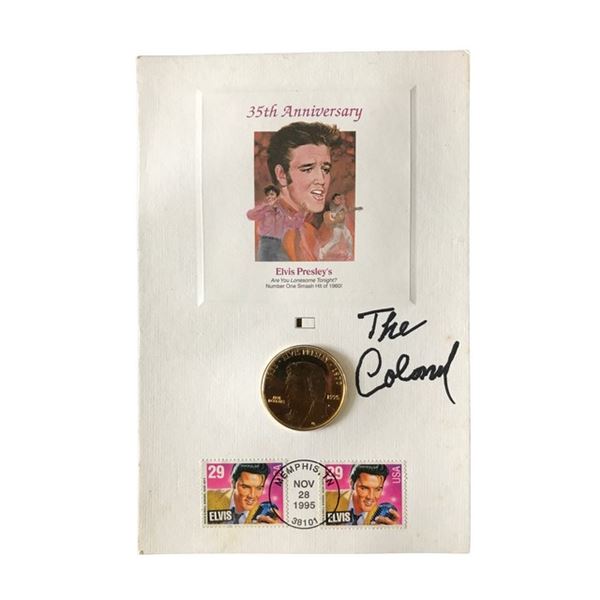 Colonel Tom Parker Signed 35th anniversary Elvis Presley stamp and coin