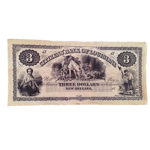 Django Citizen's Bank of Louisiana Three dollar bank note Movie Props
