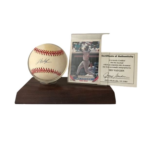 Mo Vaughn Signed Baseball and Trading Card