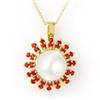 Image 1 : Genuine 1.50 ctw Red Sapphire & Pearl Necklace 10K Gold