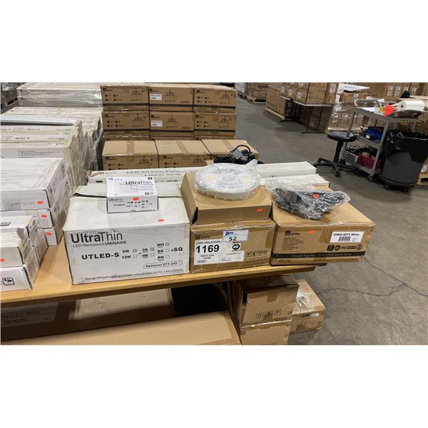 ASSORTED RECESSED LED LIGHTING, CIRCULAR HIGH BAY LIGHTS, LED LINEAR FLOW STRIPS & VAPOUR TIGHT