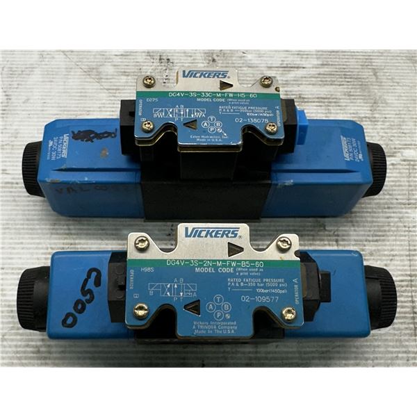 Lot of (2) Vickers Valves #DG4V-3S-33C-M-FW-H5-60 & #DG4V-3S-2N-M-FW-B5-60