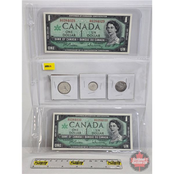 Canada 1967 Centennial Collector Combo (5): Incl. Consecutive Bills  - (2 Consecutive) $1 Beattie/Ra