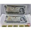 Image 1 : Canada $1 Bill 1973 "X" Replacements (2 Consecutive) : Crow/Bouey #EAX1943593-3594 (See Pictures for