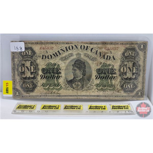 Dominion of Canada $1 Bill 1878 : "A" Series : Lettered Border : Harington #645837 (See Pictures for