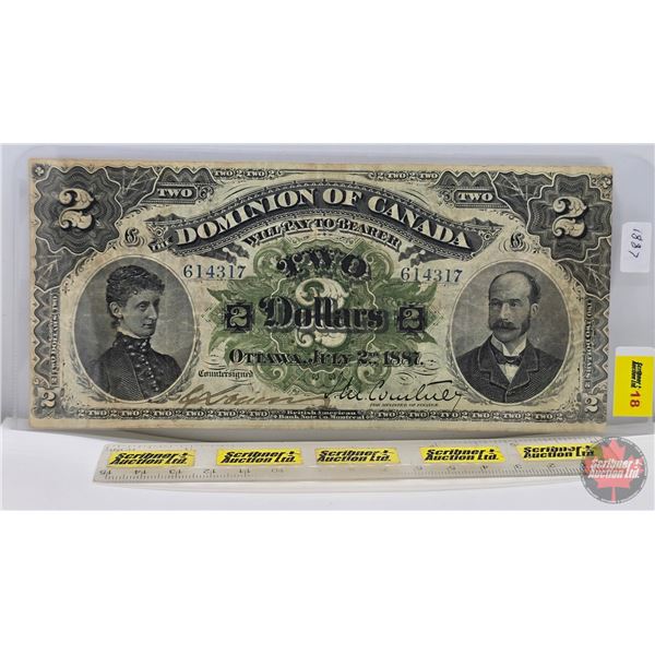 Dominion of Canada $2 Bill 1887 : Courtney #614317 (See Pictures for Varieties, Conditions, Serial N