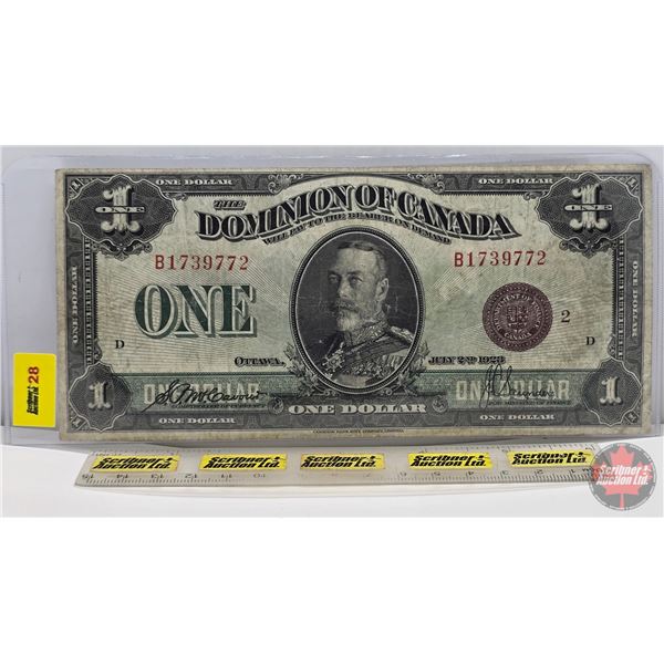 Dominion of Canada $1 Bill 1923 : "D" Series " Red Seal : McCavour/Saunders #B1739772 (See Pictures 