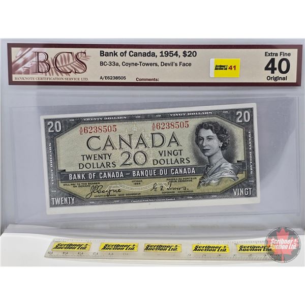 Canada $10 Bill 1954 "Devil's Face" : Coyne/Towers #AE6238505 (BCS Certified : Extra Fine 40 Origina