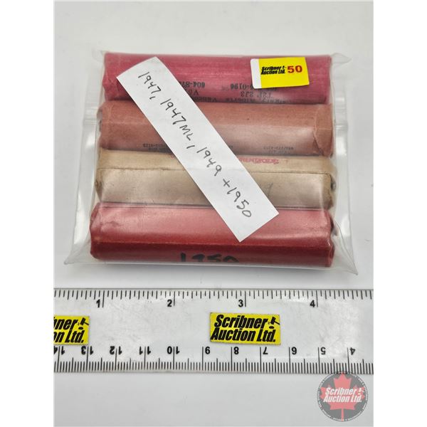 Canada One Cent Rolls (4) : 1947, 1947ML, 1949 & 1950  (200 Coins)