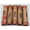 Image 4 : Canada One Cent Rolls (5) : 1955, 1956, 1957, 1958 & 1959 (250 Coins)