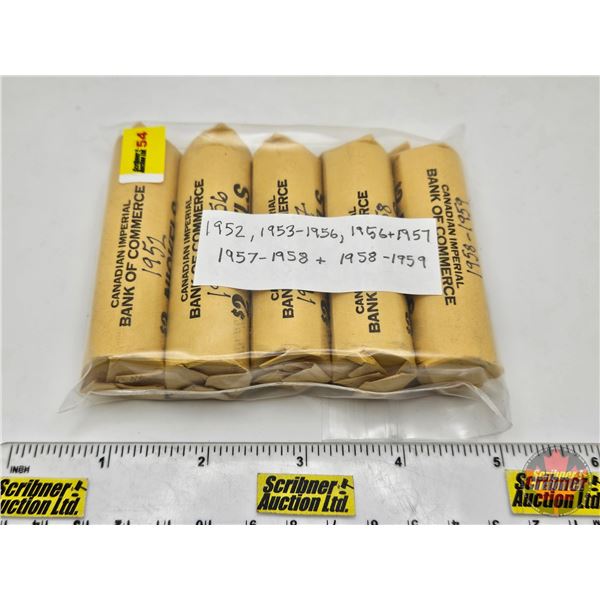 Canada Five Cent Rolls (5) : 1952, 1953-1956, 1956+1957, 1957-1958 & 1958-1959 (200 Coins)