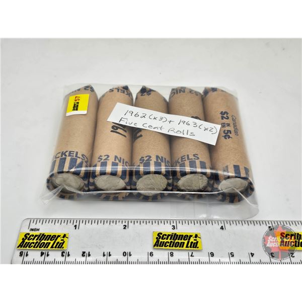 Canada Five Cent Rolls (5) : 1962 , 1963 (200 Coins)