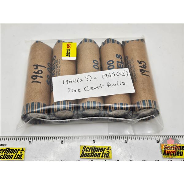 Canada Five Cent Rolls (5) : 1964 , 1965 (200 Coins)