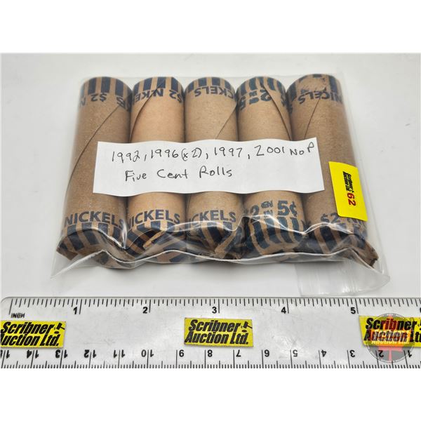 Canada Five Cent Rolls (5) : 1992, 1996, 1997 & 2001 NoP (200 Coins)