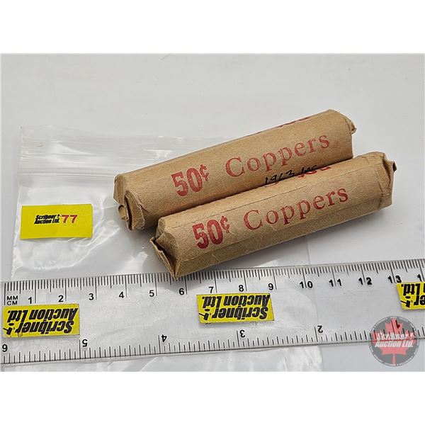 Canada One Cent Rolls (2): 1963 , 1964 Uncirculated (100 Coins)