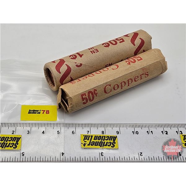 Canada One Cent Rolls (2): 1965 & 1967 "Dove" Uncirculated (100 Coins)