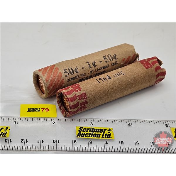 Canada One Cent Rolls (2) : 1968 & 1969 Uncirculated (100 Coins)
