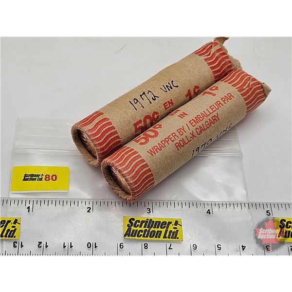 Canada One Cent Rolls (2): 1970 & 1972 Uncirculated (100 Coins)