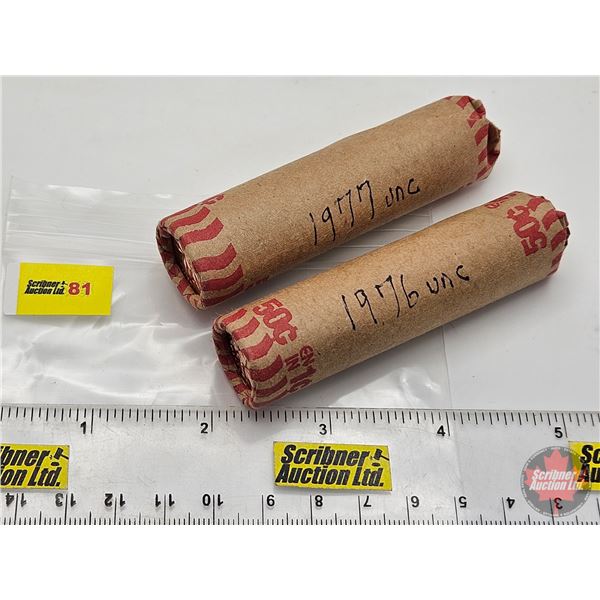 Canada One Cent Rolls (2) : 1976 & 1977 Uncirculated (100 Coins)