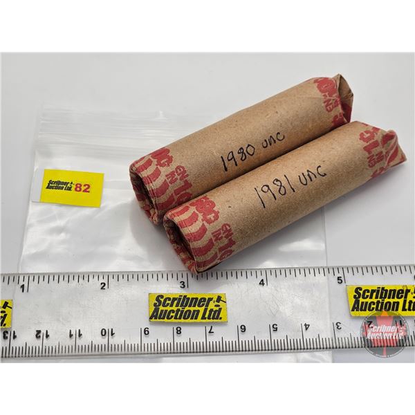 Canada One Cent Rolls (2) : 1980 & 1981 Uncirculated (100 Coins)