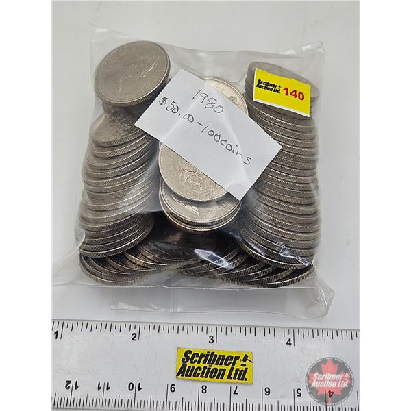 Canada Fifty Cent 1980 (100 Coins) (Pouch)