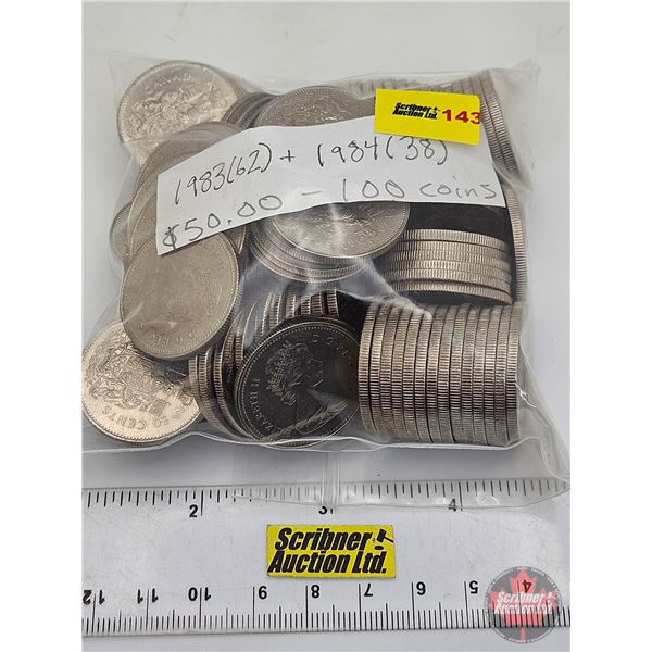 Canada Fifty Cent 1983 & 1984 (100 Coins) (Pouch)